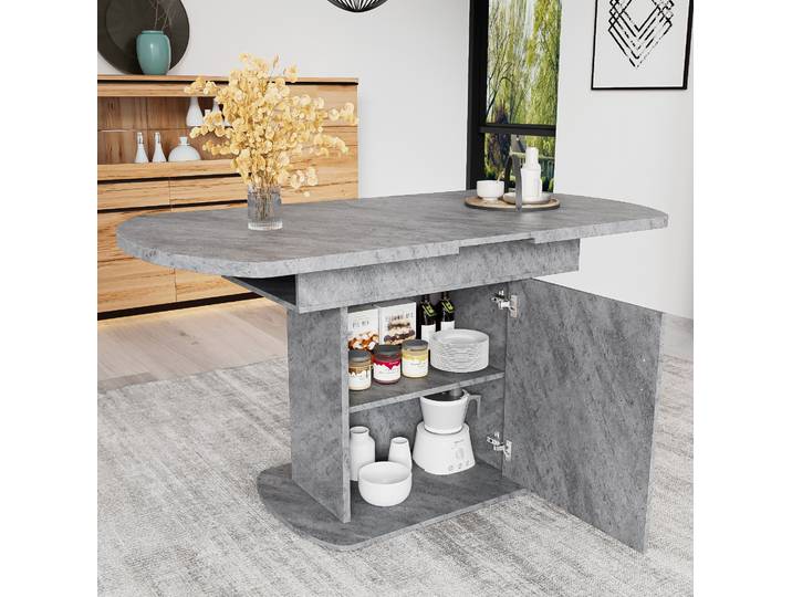 Meubliv Table À Manger Ovale Extensible 110/130x70x75 Cm Grise Avec Rangement