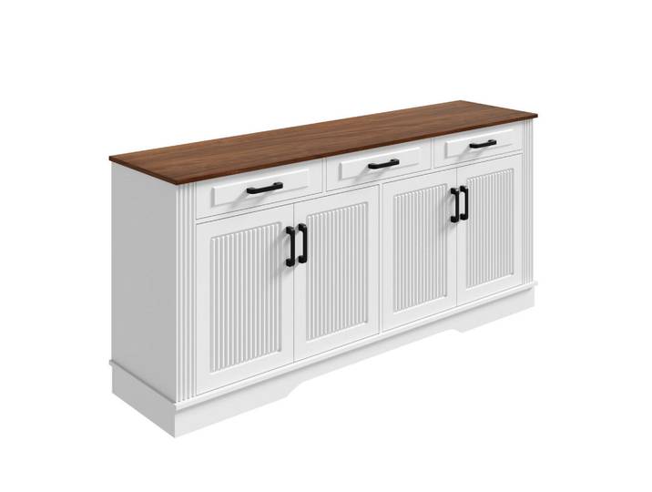 ComfortXL Sideboard De-37539 160/40/75 cm mit 3D-vertikalen Streifen Weiß, 160x75x40 cm, Kleinmöbel, Kommoden, Sideboards