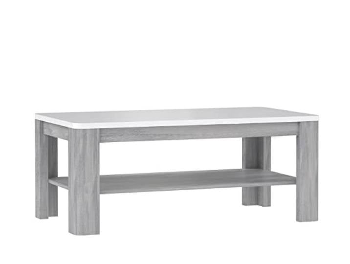 Newroom Couchtisch Eiche grau Weiß Hochglanz mit Ablage Wohnzimmer modern