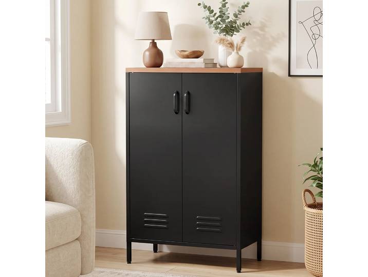 HOMCOM Buffet Métal 2 Portes Étagère Réglable Salon Noir