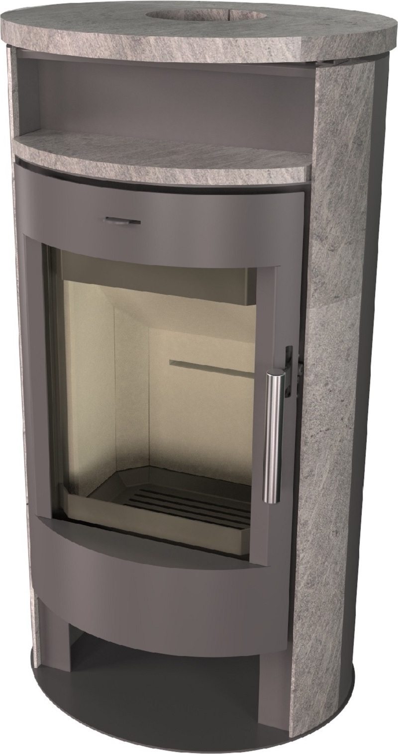 Runder Premium-Kaminofen TORONTO S Specksteinoptik, gussgrau - 6,3 kW