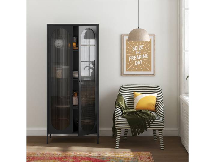 Vitrinenschrank Pochao 80 x 186 x 40cm Schwarz/Schwarz