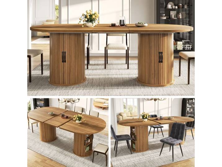 Table à manger - WESTYLE - 149–189 cm - Extensible - Rangement caché - Poignées métal