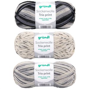 Gründl Häkelgarn 6229-03, Sockenwolle Trio print, beige mix, 100 g / 420 m, Nadelstärke 2.5-3, Schurwolle/Polyamid