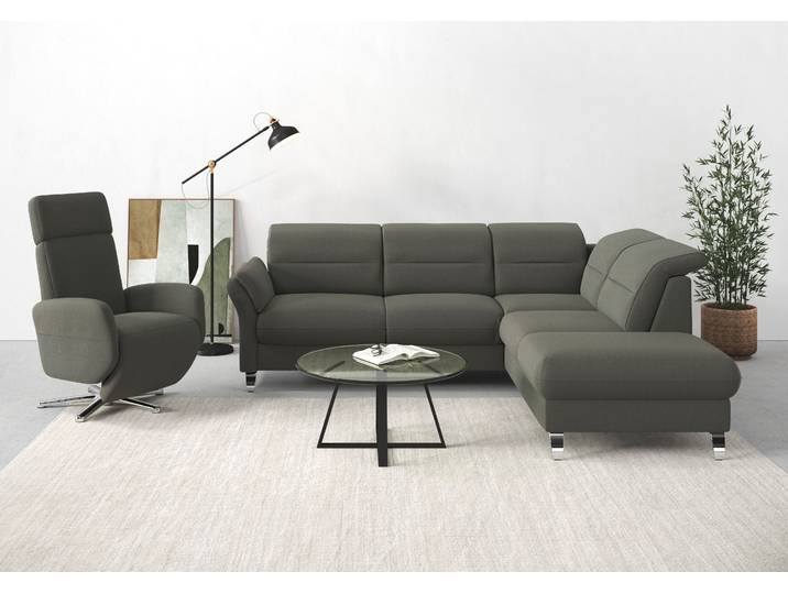 Ecksofa, Federkern, Anthrazit 247×222 cm, Mit Bettfunktion & Arm- und Kopfteilverstellung, Sid & More
