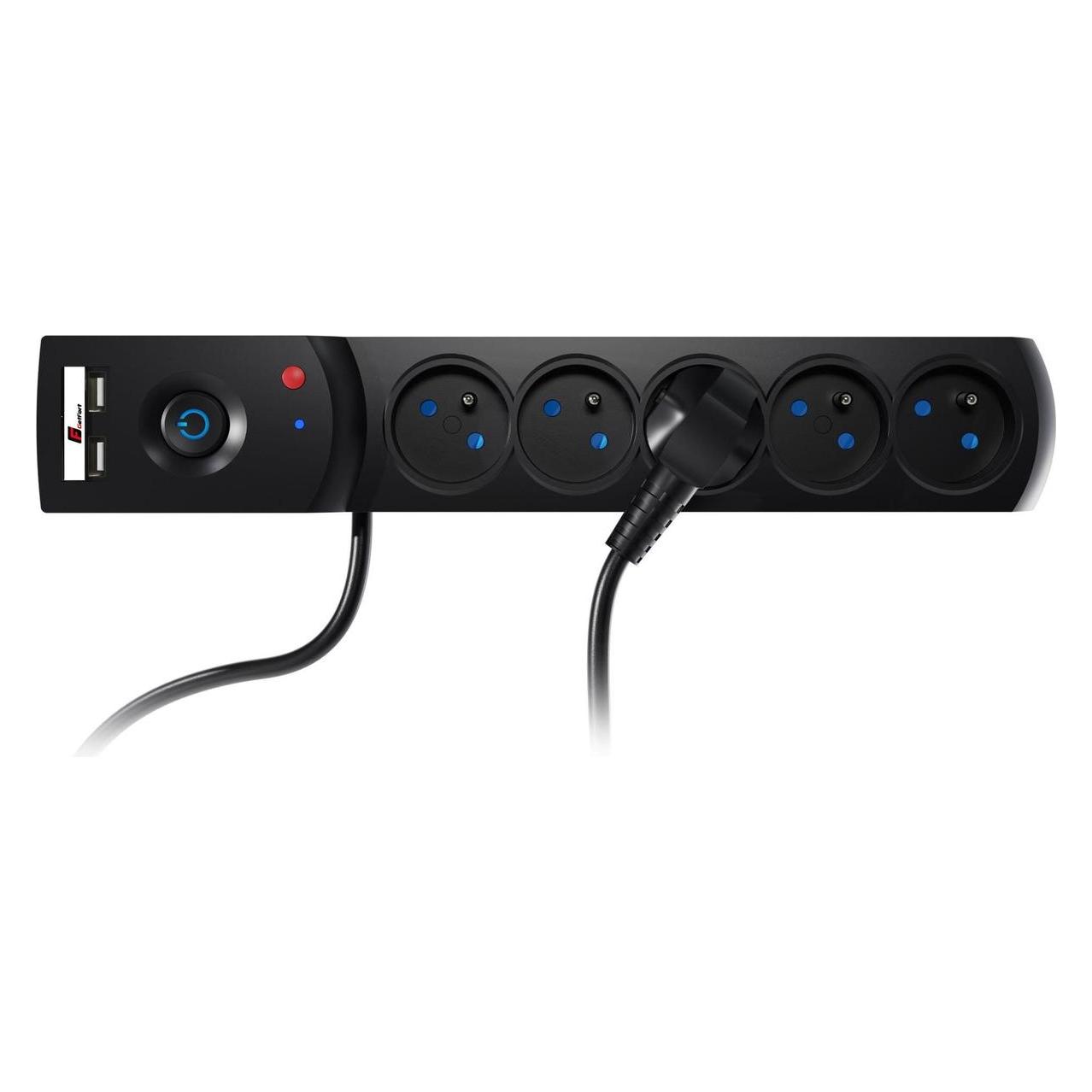 Getfort Steckdosenleiste - 5 Steckdosen - 1,5 m - Schwarz - USB-Anschlüsse (5x, USB-A, 1.50 m) (GETFORT)