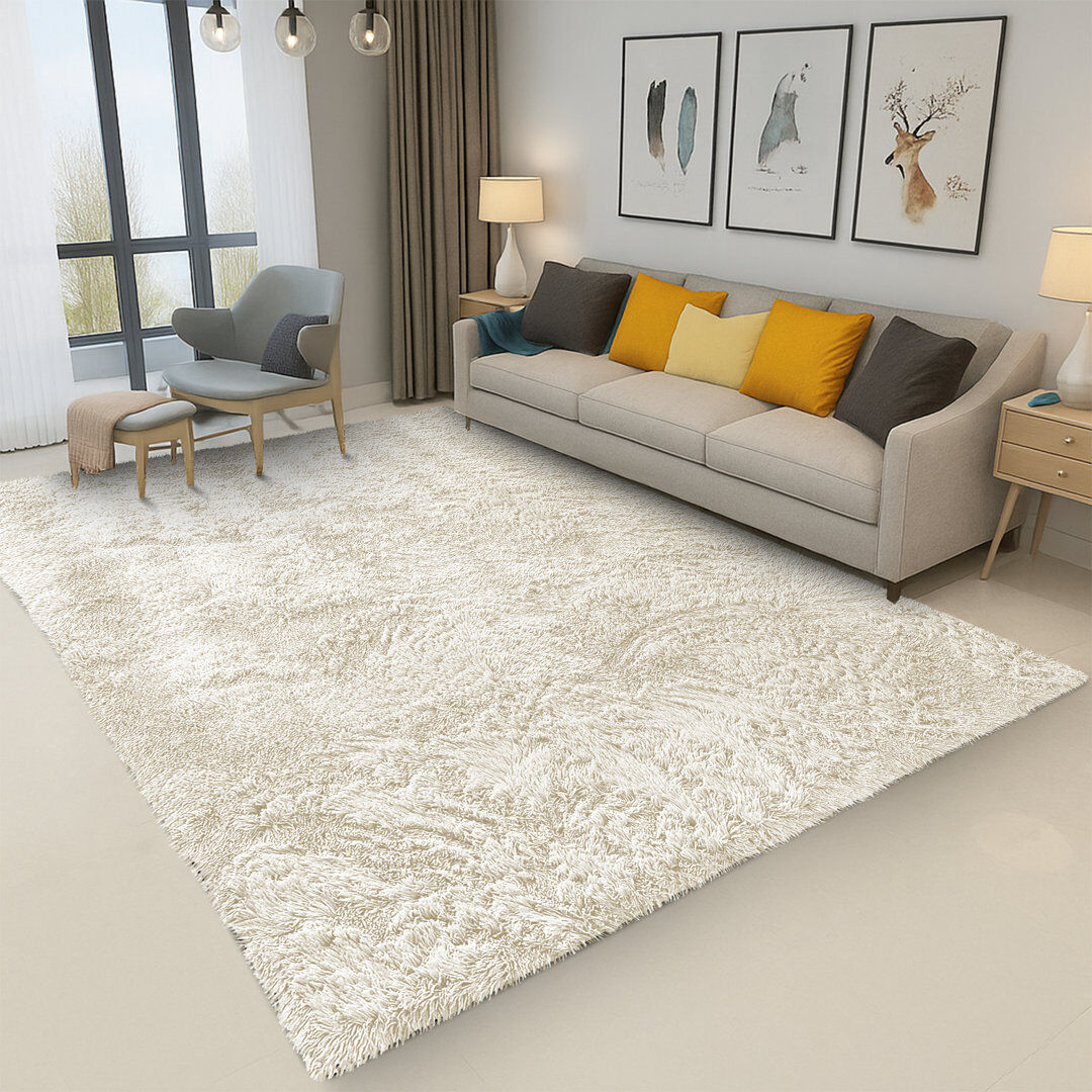 17 Stories Standard Shag Rug Soft Plush Fluffy Area Carpet, Non-Slip Bedroom & Living Room Cream Rectangle 160 x 230 cm