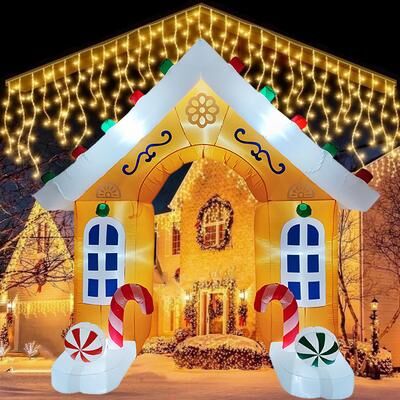 Youfap Market Inflatable Toys Christmas Decorations, House Archway LED Lights, Model Ornament Xmas Party Decor Outdoor Display Gift us Plug