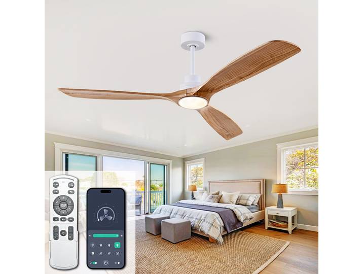 Ventilateur de plafond en bois naturel de 52 pouces avec lumières, télécommande, moteur DC silencieux pour chambre à coucher, salon, maison, Ventilador De Techo