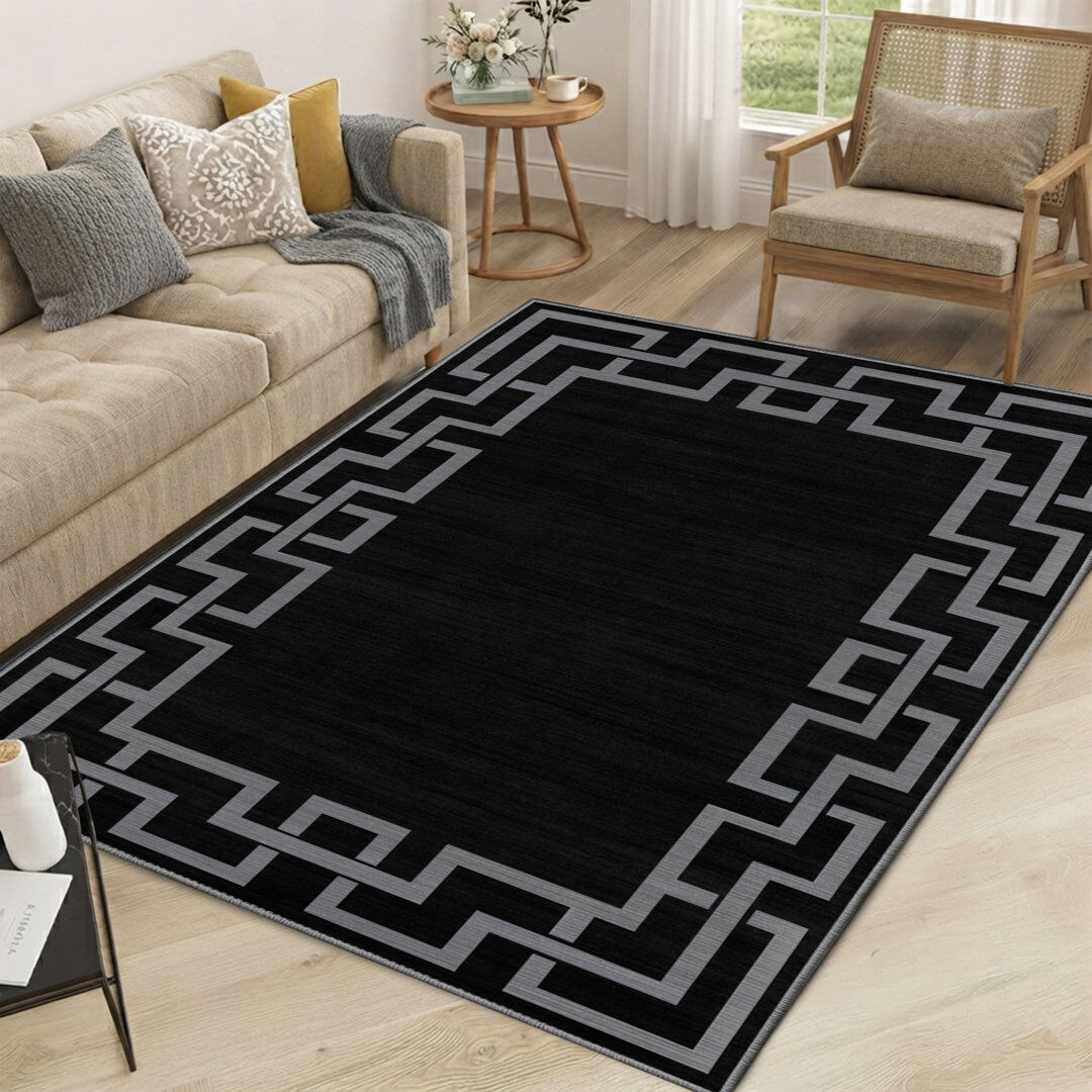 East Urban Home NICO Black Greek Key Machine Tufted Printed Area Rug NICO BLACK Rectangle 160 x 300 cm