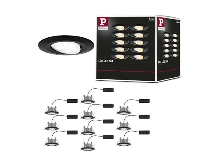 Paulmann 98198 LED Spot encastrés Calla kit de 10 pièces IP65 rond 90 mm 30° 10x5W 10x430lm 230V White Switch noir mat