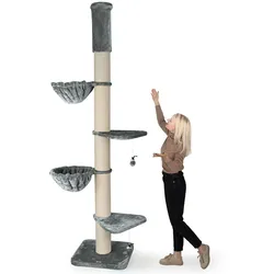 HAPPYPET Kratzbaum Grosse Katzen Stabil XXL Deckenhoch, 250 bis 275 cm   Grau Basic