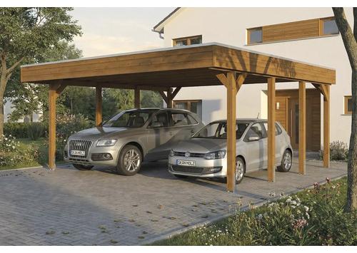 Doppelcarport SKAN HOLZ Friesland inkl. Pfostenanker 546 x 555 cm nussbaum