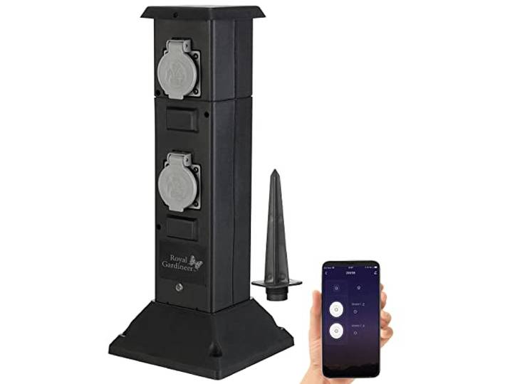 Multiprise colonne de jardin connectée et intelligente avec 4 prises et commandes vocales [Royal Gardineer]
