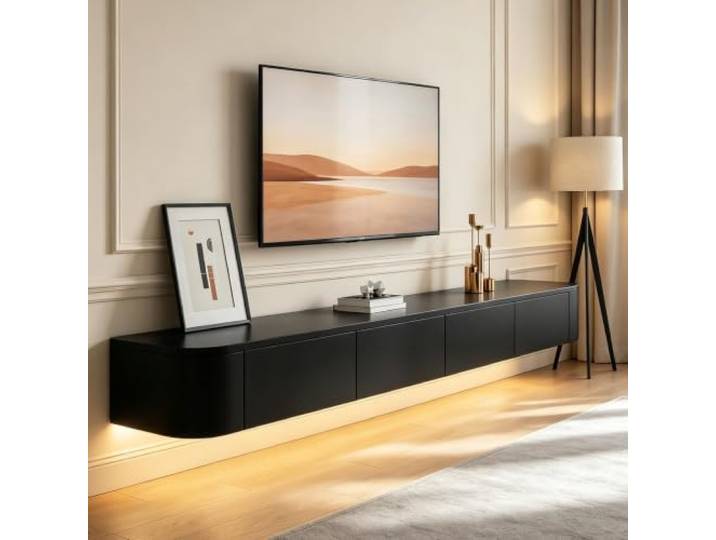 SZKTHD Schwebendes TV-Möbel, Wandmontage Großes Entertainment-Center mit viel Stauraum für Ihr Wohnzimmer(Schwarz,160CM/63.0IN)
