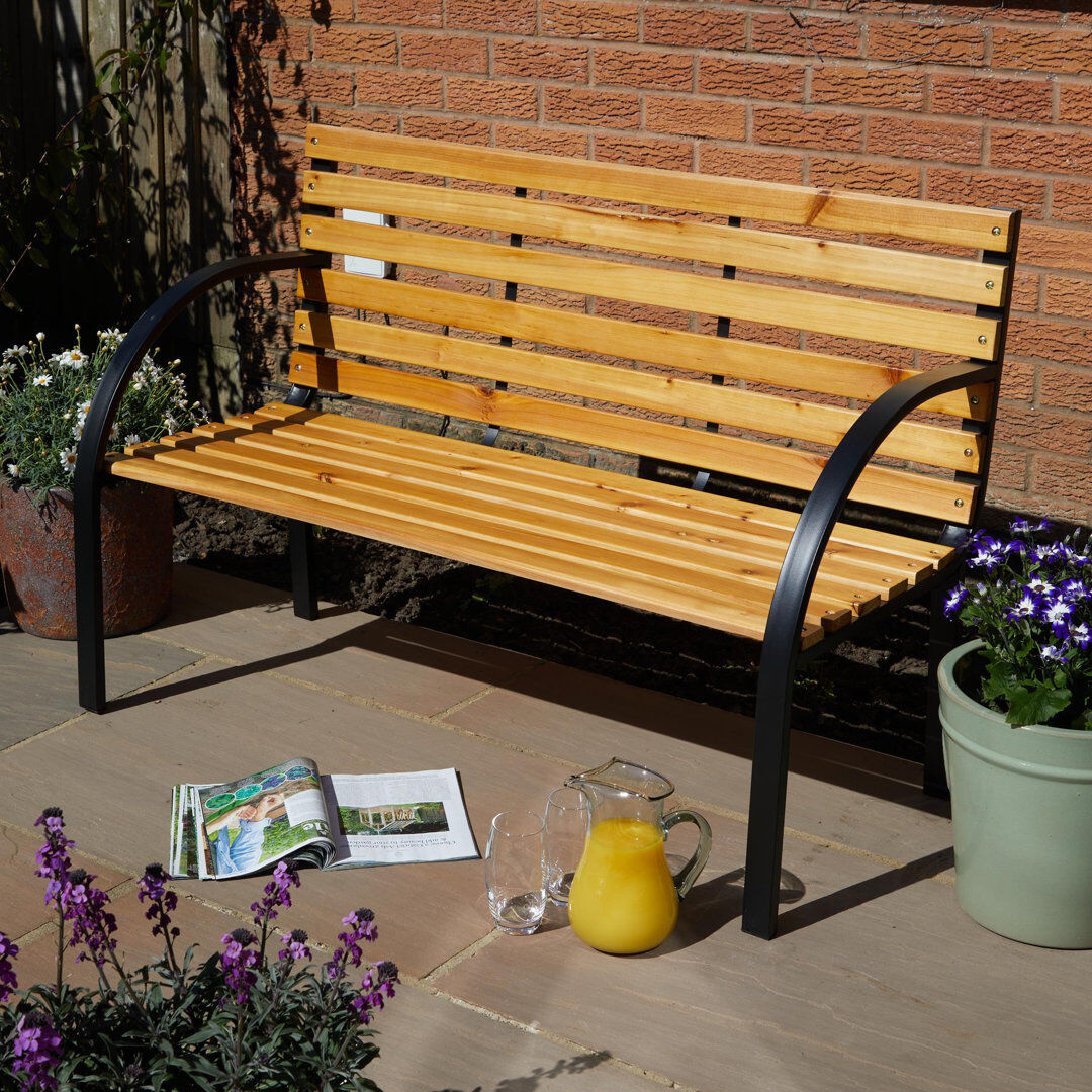 17 Stories Lupine Metal and Wood Outdoor Garden Bench Brown 80cm H X 122cm W X 60cm D