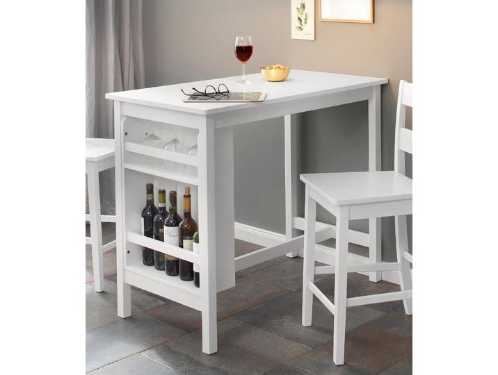 Bartisch GOODPRODUCT Torpedo , weiss (weiß, weiß), B:108cm H:91cm T:60cm, Tische, Bartisch, Gestell Massivholz Kiefer, Tischplatte und Regal MDF, Küchentisch