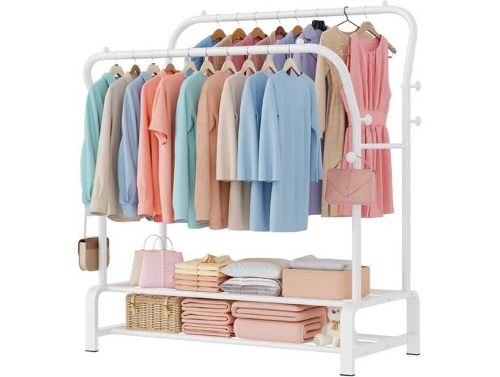 Porte-Vêtements Stable - Double Canne À Vêtements Autonome Avec 8 Crochets Et 2 Étagères À Chaussures En Métal - Porte-Vêtements M