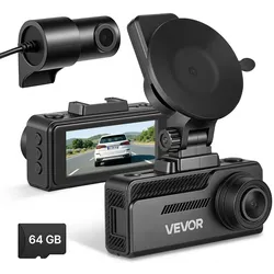 VEVOR 4K Dashcam Auto Vorne und Hinten, 1080p Dual-Autokamera mit Integriertem GPS, G-Sensor und 64-GB-Speicherkarte 3,18 Zoll Bildschirm 129° + 125° Weitwinkel Loop-Aufnahme Parkmodus Schwarz