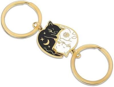 Inspired Living Embrace Love Cat Couple Necklace Set Stainless Steel Matching Cat Pendant For Best Friends & Couples 2pcs Keychains
