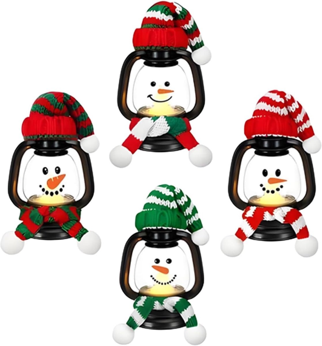 Set van 4 Kerst Lantaarns met Sneeuwpop Decoratie voor een Feestelijke Sfeer