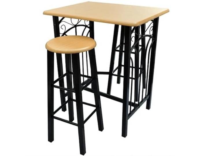 Helloshop26 Barhocker mit hohem Tisch, Set aus Holz, Stahl, Design Küche Wohnzimmer 1202006/2, 2 Stück