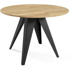 ESSTISCH Gala, Runder Tisch mit Ausziehfunktion, 90-130x90 cm, Schwarz+eiche Halifax