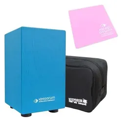keepdrum Junior Cajon Blau mit Tasche mit Sitzpad Pink (Perkussion), Perkussion, Blau