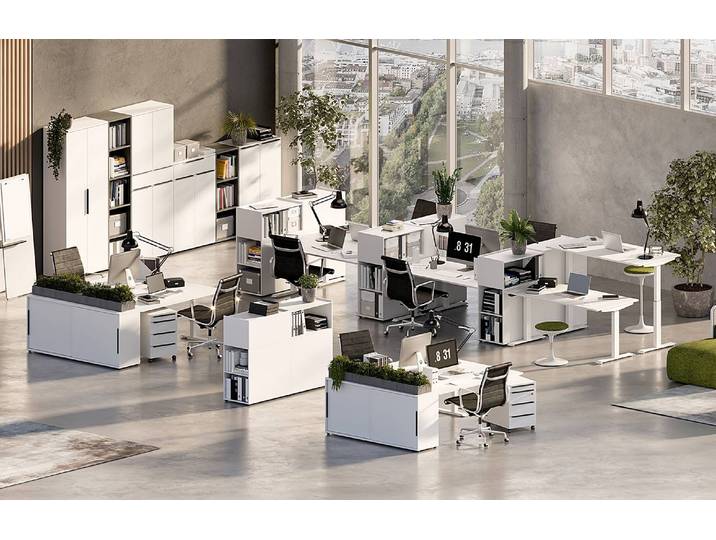 Höhenverstellbarer Schreibtisch Mailand 140cm Weiß/Weiß abschließbar
