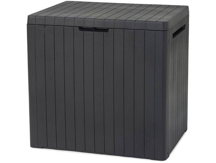 Coffre de rangement extérieur effet bois - 113 L en polypropylène recyclable système click pour coussins de jardin