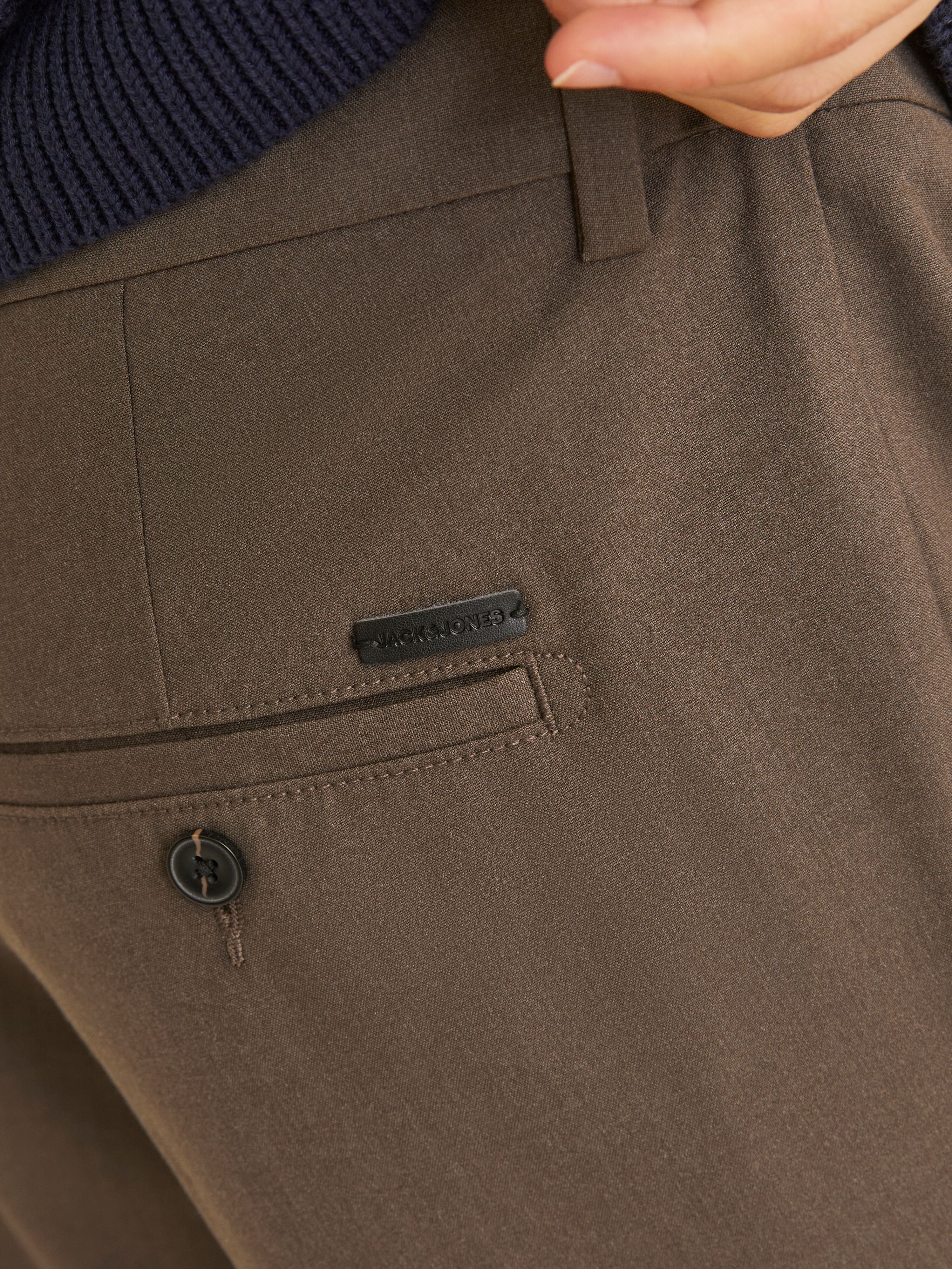 Chinos JACK & JONES "JPSTMARCO JJCONNOR A", Herren, Gr. 29, Länge 34, grün (falcon), Web, Obermaterial: 68% Polyester, 28% Viskose, 4% Elasthan, unifarben, slim fit normal, Hosen Chinos falcon 29, Länge 34