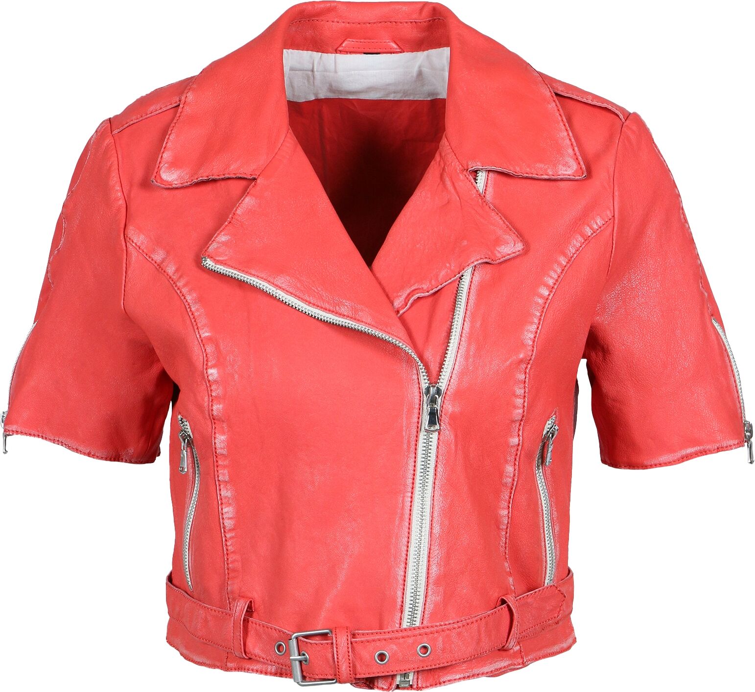 Lederjacke FREAKY NATION "Coral Reef-FN", Damen, Gr. XS(34), rot (coral), Oberstoff: 100% Leder. Futter: 100% Baumwolle, Jacken Lederjacke coral XS(34)