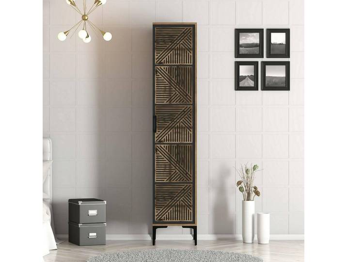 Giusta - Armoire Multi-usage 1 Porte\, 48x201h cm Noyer Marron\, 4 Étagères