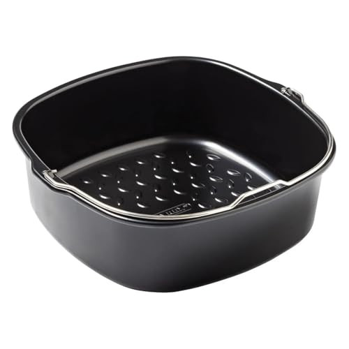 Pyrex Airfryer Metal bakmand met handvat, ronde ovenschaal, zwart, B/D/H: 22 x 21 x 7,5 cm