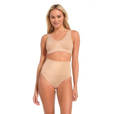Shapingslip MAGIC BODYFASHION "Shimmer Thong", Damen, Gr. M, beige (cappuccino), Obermaterial: 90% Polyamid, 10% Elasthan, Unterhosen