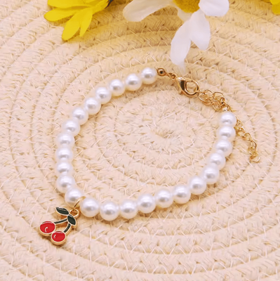 Inspire Curations Pearl Princess Pet Necklace Collar red