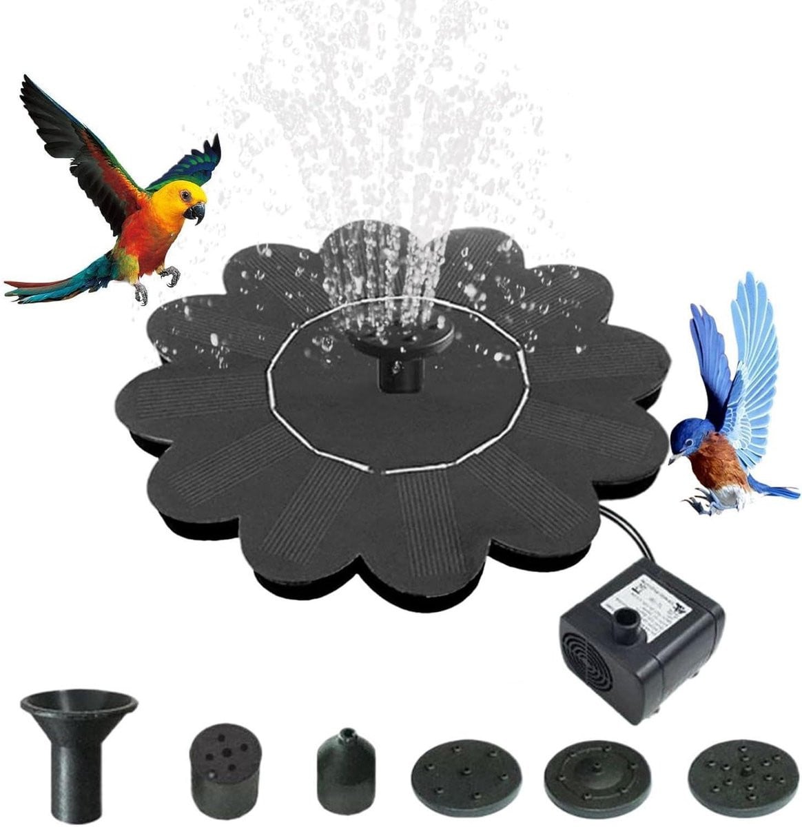 Zonne Waterval Vogelbad Fontein - Zonne-energie Aangedreven - Zwart - 16 x 16 cm