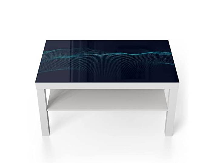 DEQORI Glastisch weiß groß 90x50 cm Motiv Virtuelles Punktegeflecht ausgefallener Beistelltisch aus Glas Hochglanz Couchtisch fürs Wohnzimmer moderner Couch Tisch mit Design