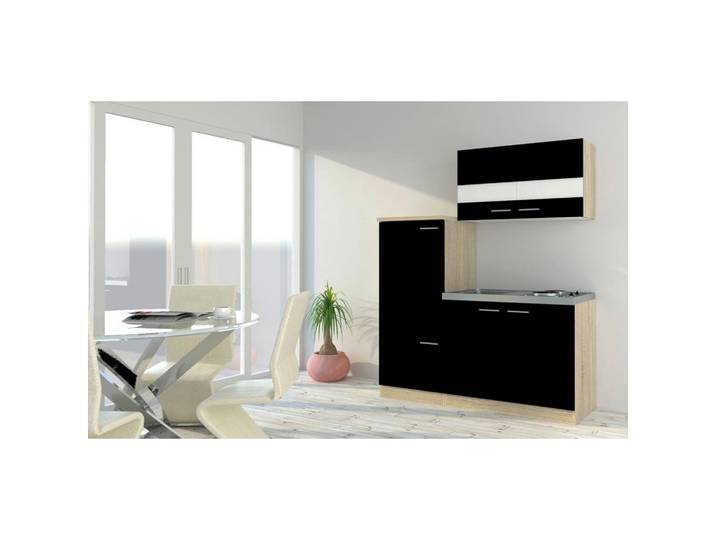 Küchenzeile Economy m. Geräten 160 cm Schwarz/Eiche modern