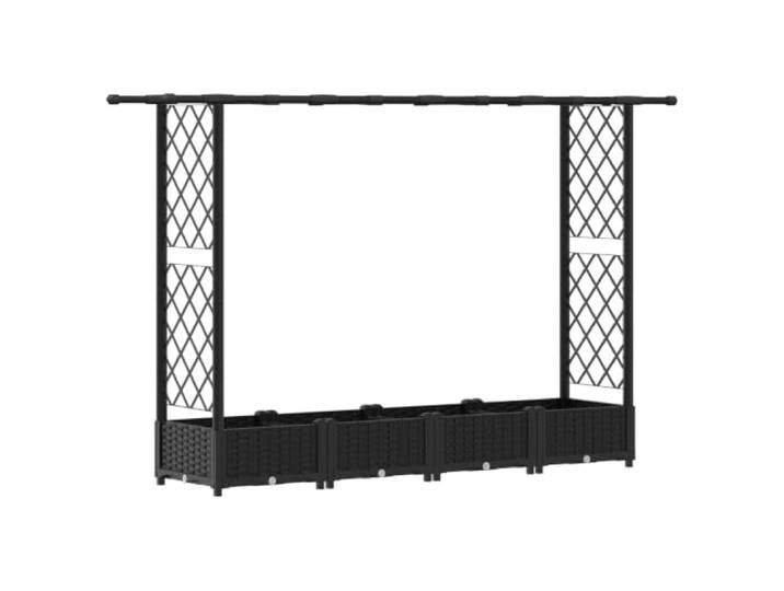 Hochbett mit Rankgitter und Dach, schwarz, 203 x 40 x 121 cm, Polypropylen Für Terrassen, Balkone und Gärten mit intelligenter Drainage, abnehmbarer Stopfen, witterungsbeständig, einfache Montage u