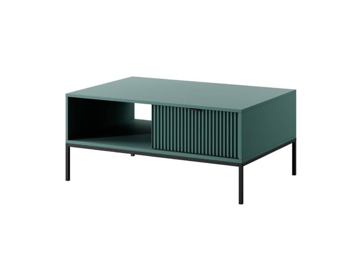 Table basse avec tiroir et piètement noir, vert, 104 x 68 cm