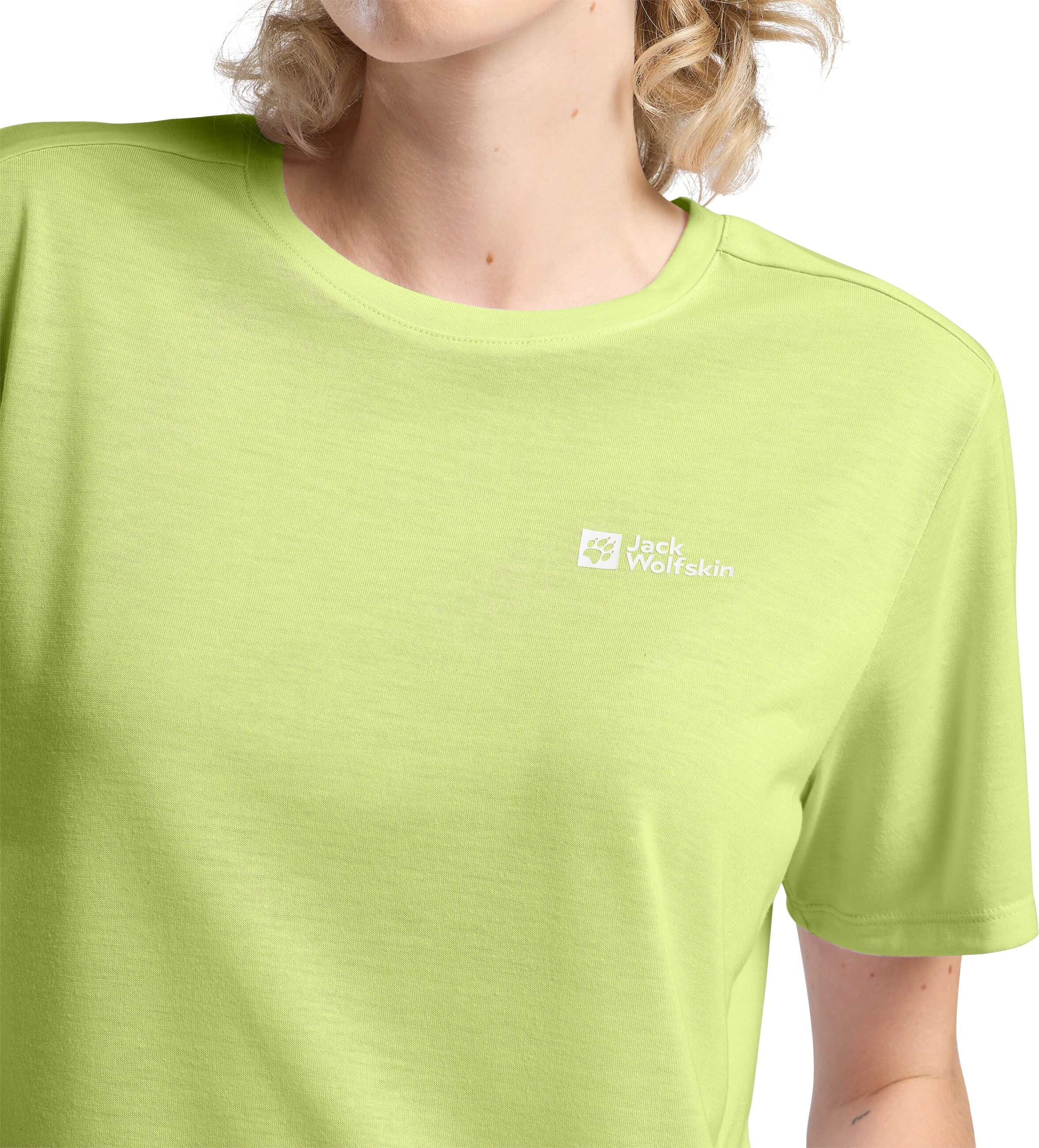 Funktionsshirt JACK WOLFSKIN "VONNAN S/S T W", Damen, Gr. XXL, grün (cool matcha), Obermaterial: 100% Polyester, Shirts Funktionsshirt, leichtes und atmungsaktives TEXADRI-Material, moderne Passform cool matcha XXL
