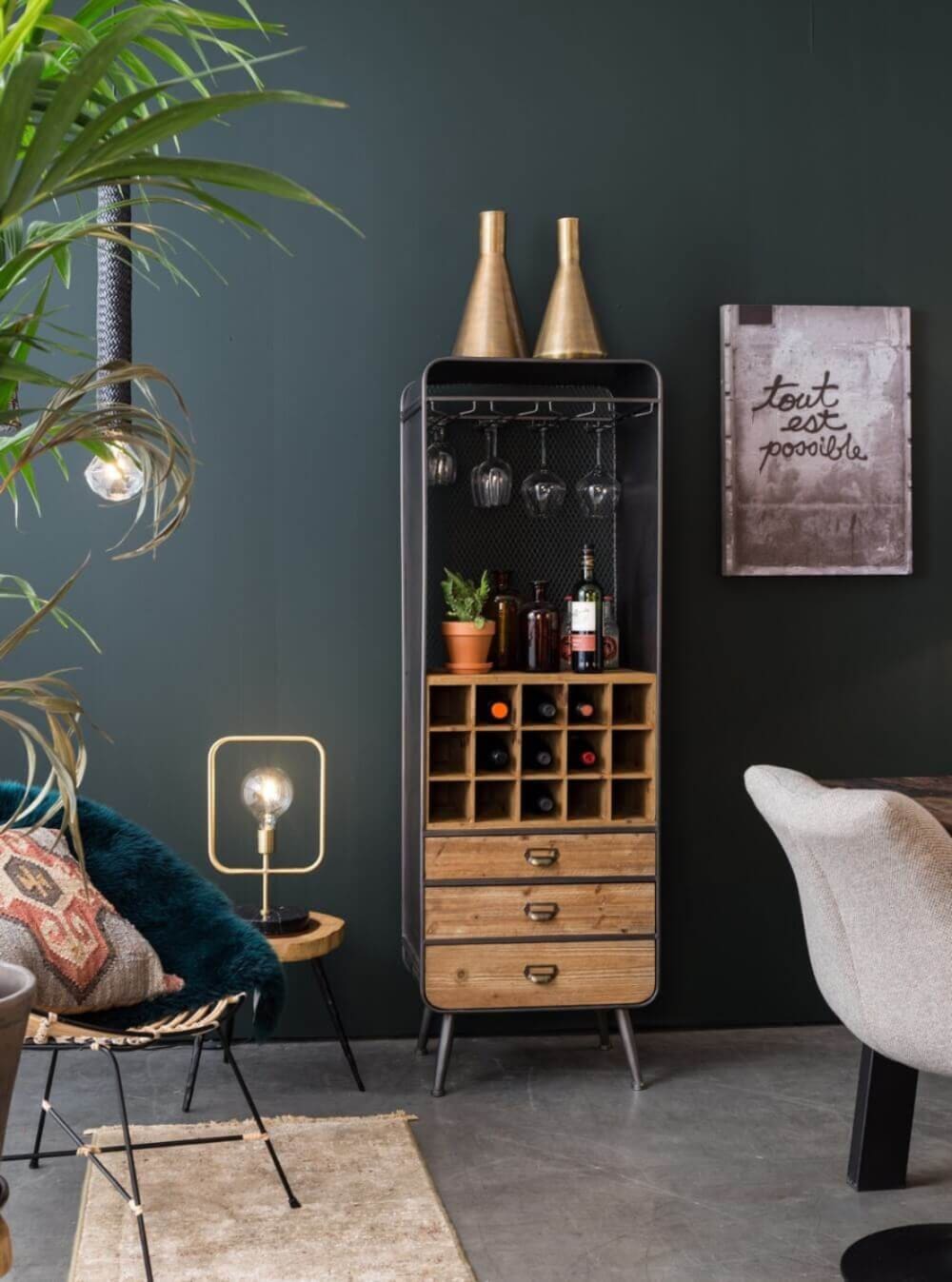 Dutchbone Mueble bar de madera marrón