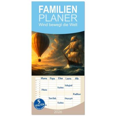 Familienplaner 2026 - Wind bewegt die Welt mit 5 Spalten (Wandkalender, 21 x 45 cm) CALVENDO