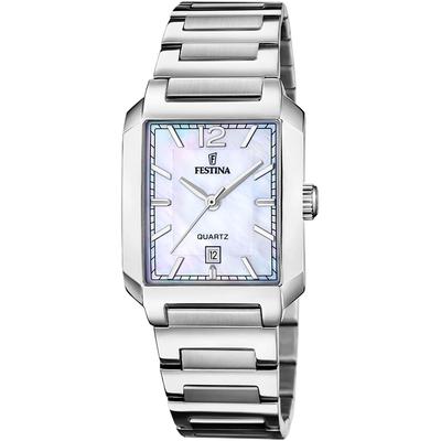 Quarzuhr FESTINA "On The Square", silber (silberfarben, silberfarben, perlmuttfarben), Armbanduhren, Damen, silberfarben, Quarzuhr, Armbanduhr, Damenuhr, Edelstahlarmband, Datum