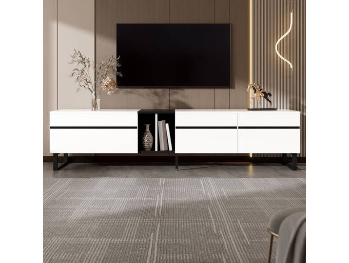 Meuble TV - Moderne - 180 cm - 2 compartiments - Design minimaliste - Pieds réglables