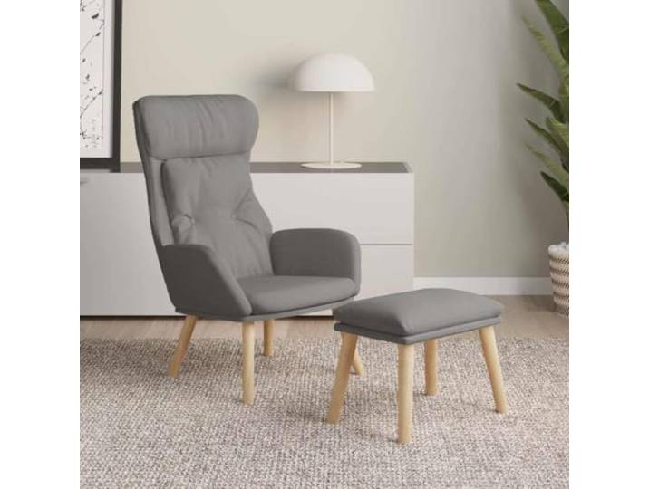 HEFZGDB Relaxsessel mit Hocker in Hellgrau aus strapazierfähigem Stoff und massivem Kautschukholz für optimalen Sitzkomfort und Stabilität im Wohnzimmer