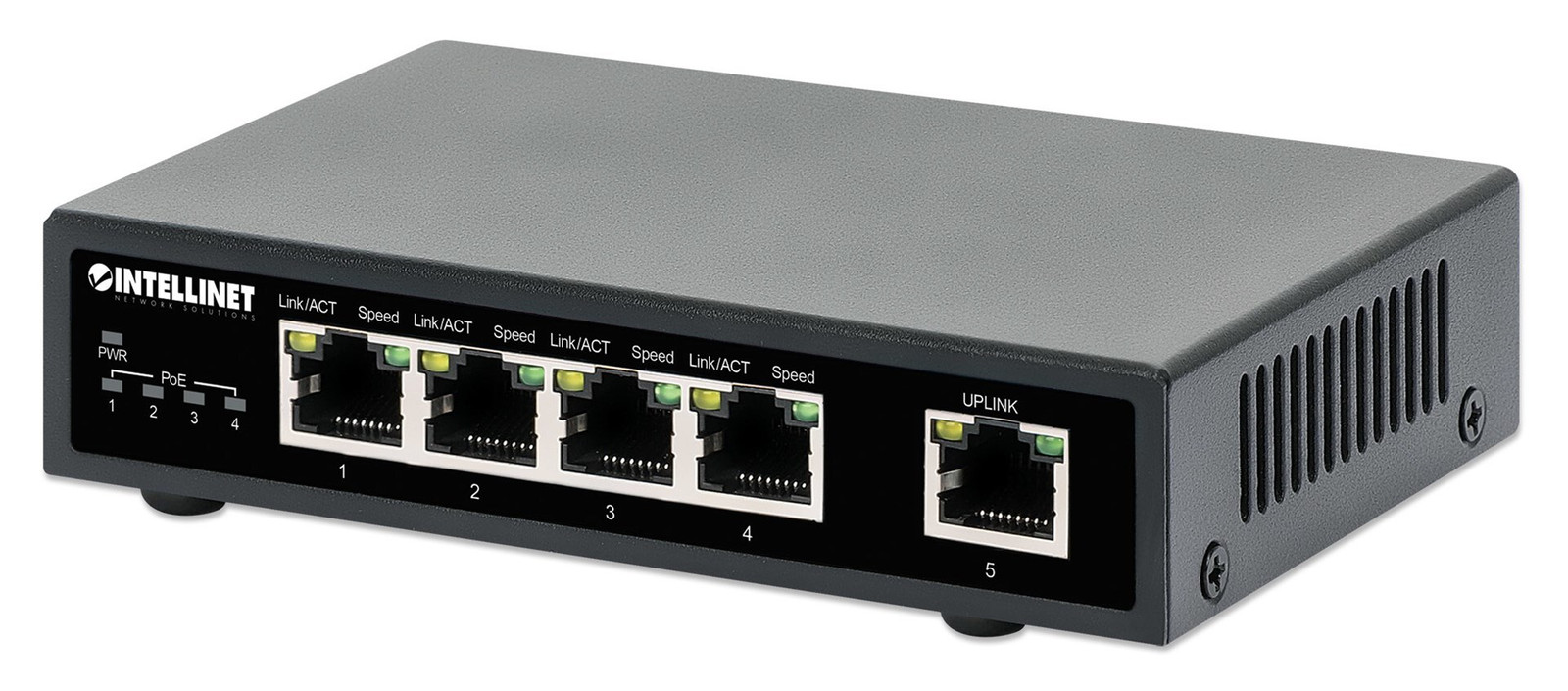 Intellinet 5-Port Gigabit Ethernet PoE+ Switch met 4 PSE PoE-poorten en 62 W vermogen