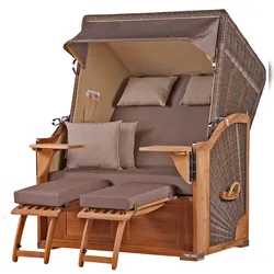 Mr. Deko Strandkorb - bene living - Schaalsee Teak - PE grau - Modell 534 - inkl. Liftersystem