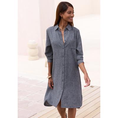 Longbluse BUFFALO, Damen, Gr. 38, grau (anthrazit meliert), Web, Obermaterial: 100% Polyester, meliert, figurumspielend kniefrei, Rundhals, 1-Knopf-Manschette, Blusen Longbluse, luftiges Strandkleid, Sommerkleid aus sommerlich leichter Qualität